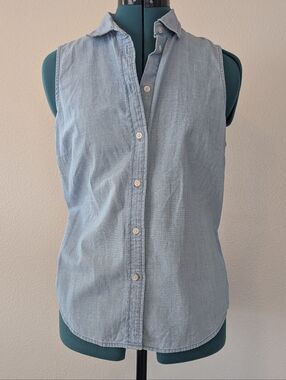 J. Crew Chambray Sleeveless Button-Down Shirt - M